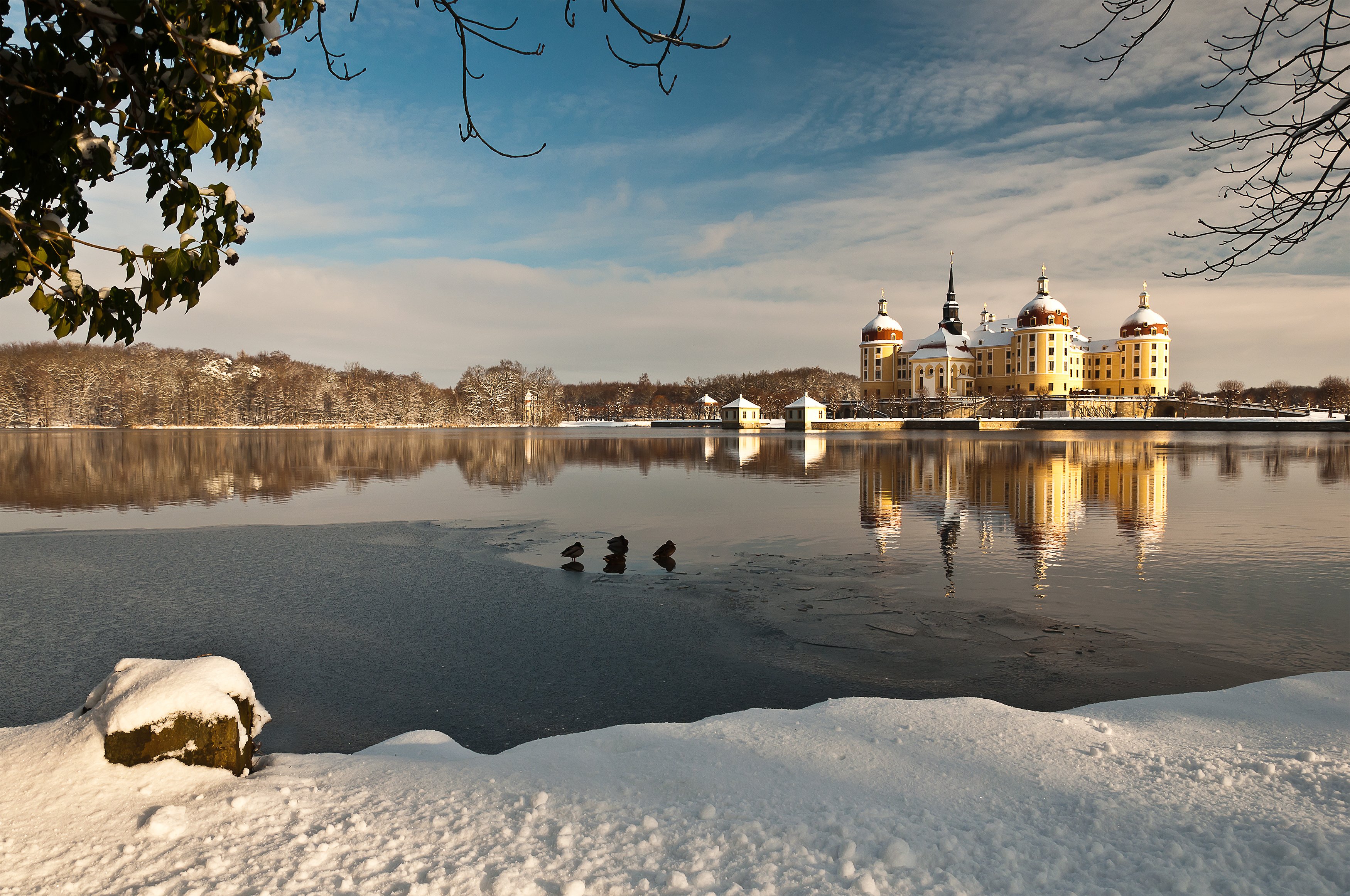 schloss, Moritzburg, Germany, Castle, Lake, Reflection, Water, Winter, Snow Wallpaper