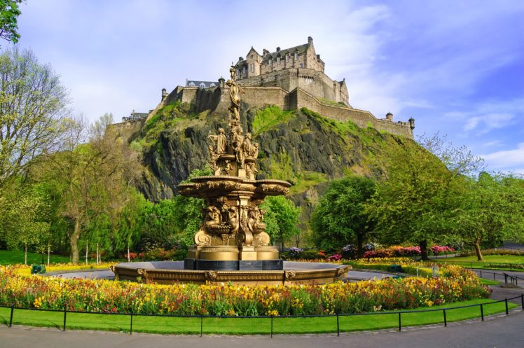 scotland, Castle, Fountain, Edinburgh, Ross, Fountain, Cities, Statue HD Wallpaper Desktop Background