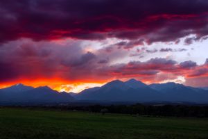 usa, Colorado, Mountains, Night, Fire, Sunset, Sky, Clouds