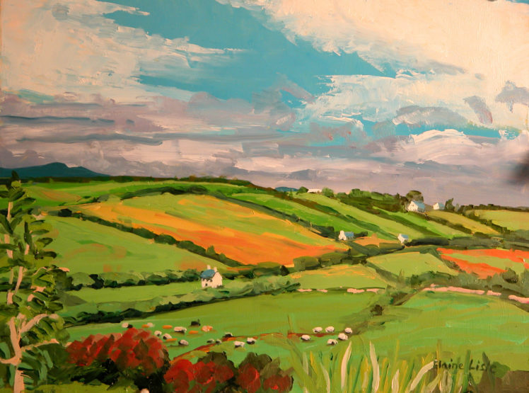 paintings, Clouds, Landscapes, Fields, Hills, Villages HD Wallpaper Desktop Background
