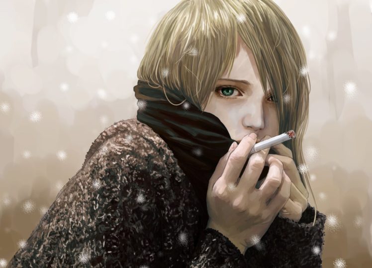 fantasy, Girl, Painting, Smoking, Snow, Winter, Blonde, Girl HD Wallpaper Desktop Background
