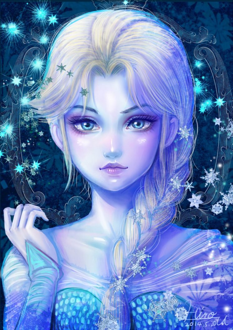 frozen, Disney, Elsa, Frozen, Long, Hair, Cartoon, Blue, Eyes, Snowflake HD Wallpaper Desktop Background