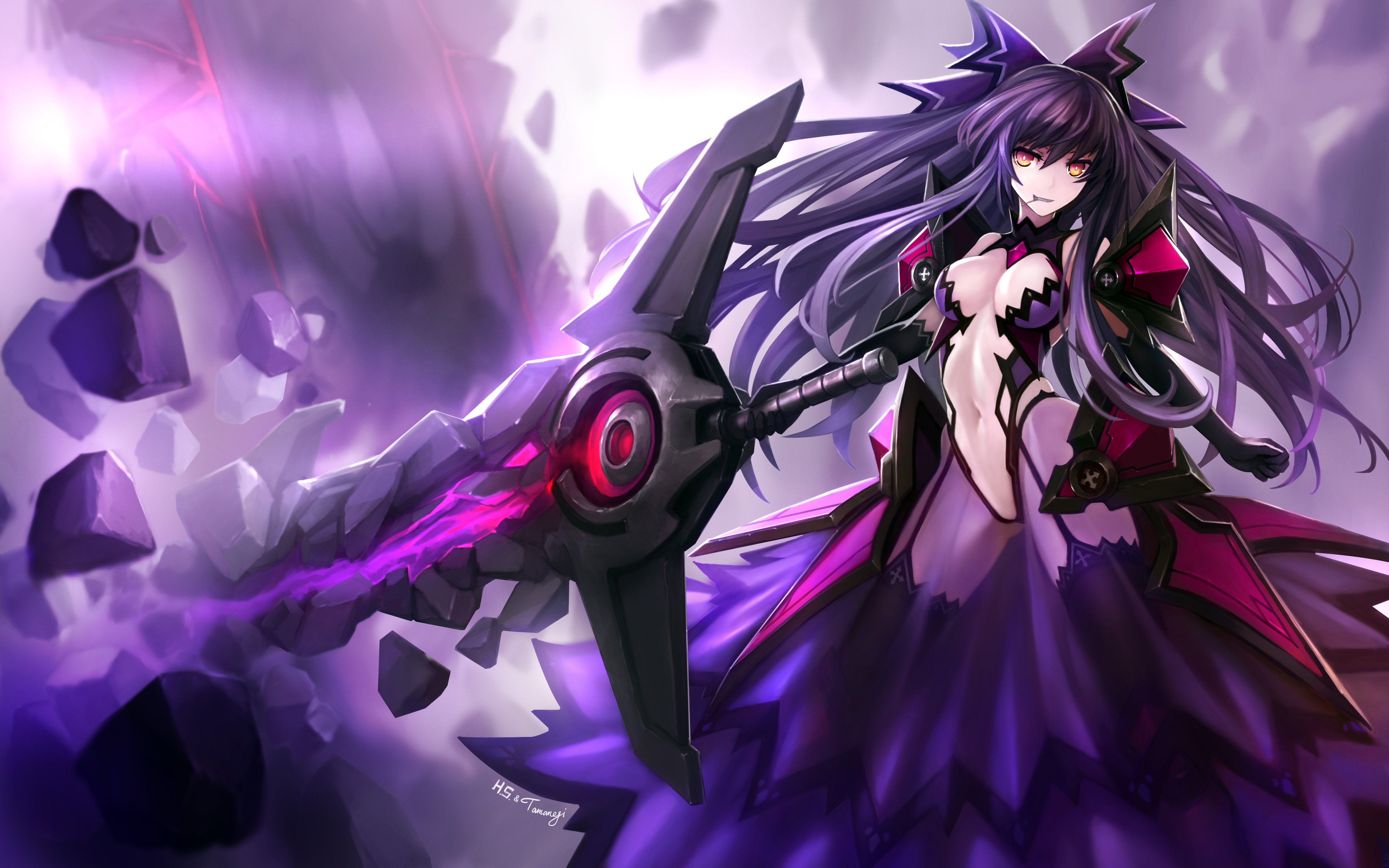 Armor Breasts Cleavage Date A Live Elbow Gloves Gloves Hanshu Long Hair Navel