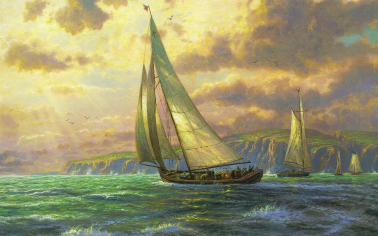 ocean, Ships, Artwork, Sail, Ship, Sailing, Paintwork, Sailing, Ships, Sea HD Wallpaper Desktop Background