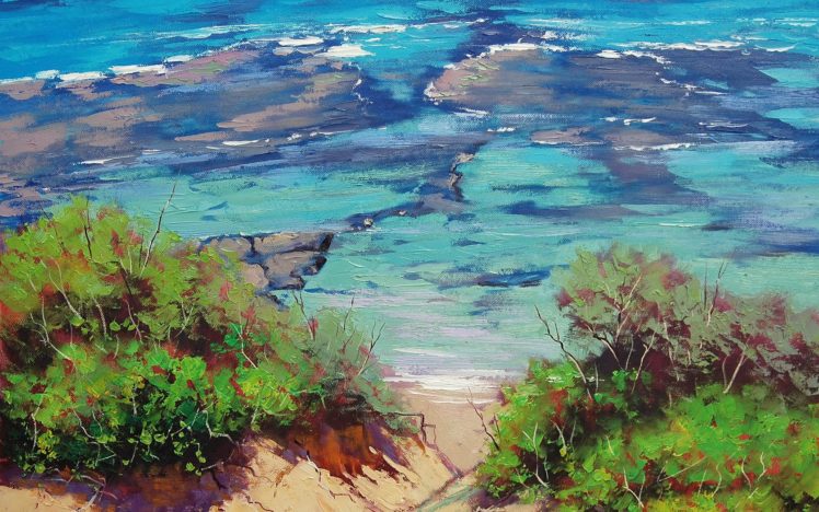 paintings, Beach, Dunes, Sea HD Wallpaper Desktop Background