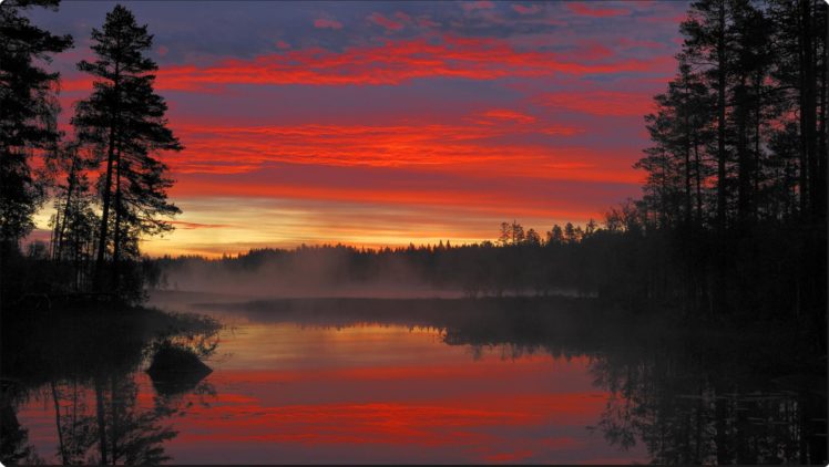 sunrise, Moss, Lake, Dalarna, Sweden HD Wallpaper Desktop Background