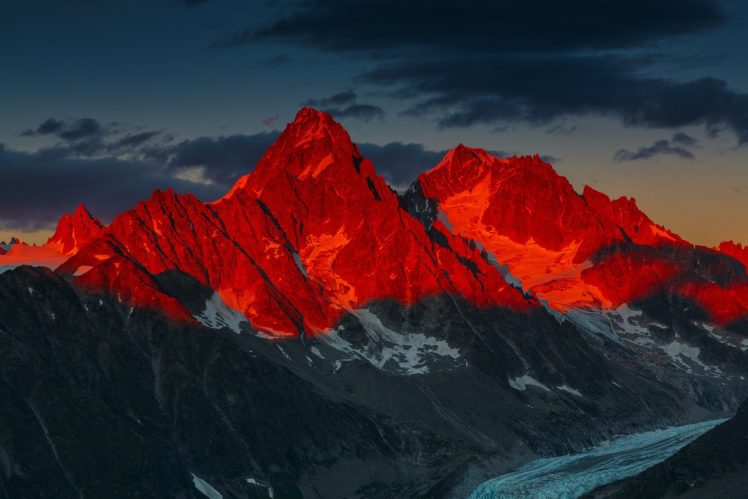 alpenglow, Over, The, Glacier, D, Argentiere, Alps, Alps, Mountains, Sky, Night, Sunset, Glacier, Landscape, Nature HD Wallpaper Desktop Background