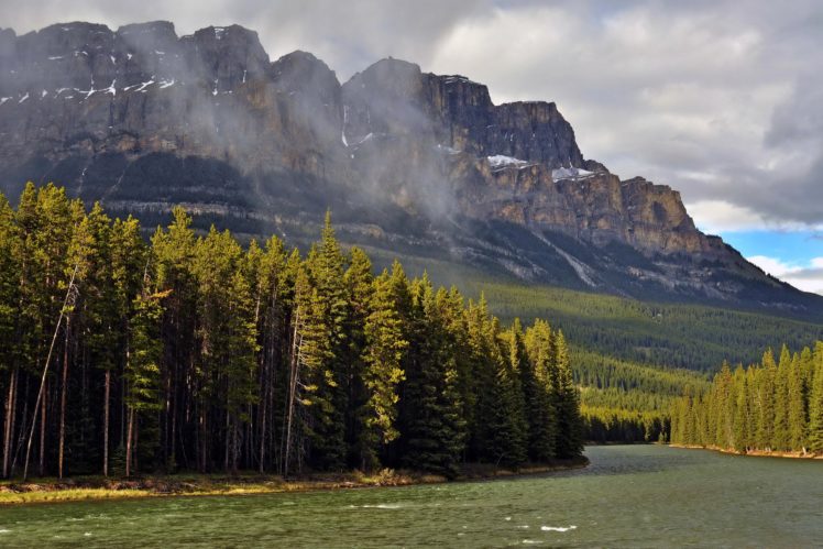 canada, Park, Mountains, River, Forest, Bow, River, Banff, Nature HD Wallpaper Desktop Background