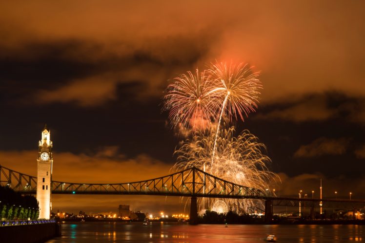 canada, River, Bridge, Fireworks, Montreal, Night, Cities HD Wallpaper Desktop Background