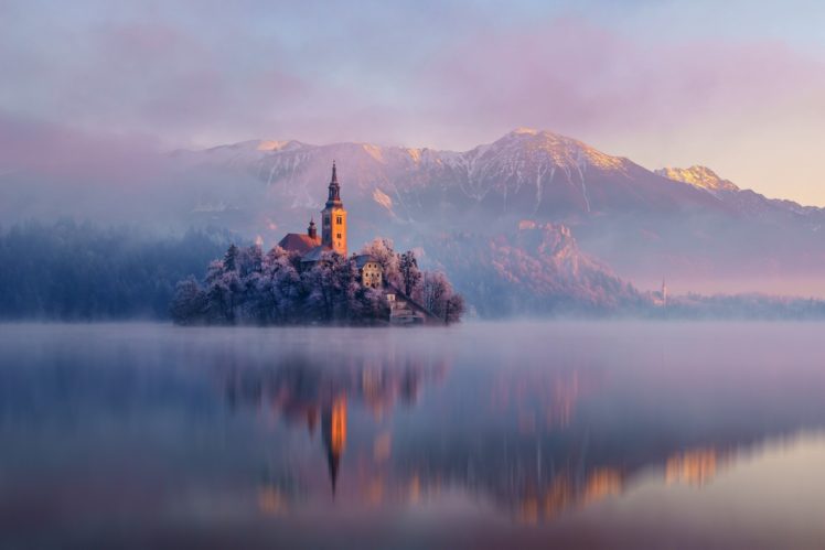 church, Mountains, Lake, Water, Reflection, Island, Nature, Forest, Landscape HD Wallpaper Desktop Background