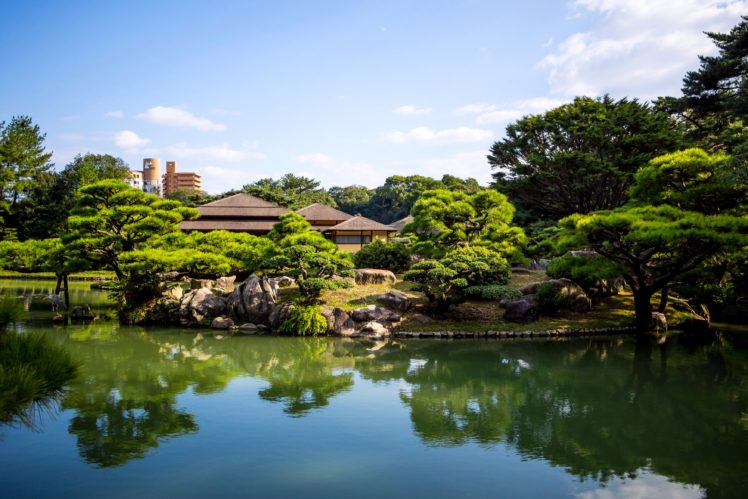 japan, Garden, Pond, Takamatsu, Japan, Ritsurin, Garden, Trees, Nature HD Wallpaper Desktop Background