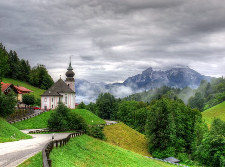 germany, Scenery, Temple, Mountains, Road, Seiden, Trees, Nature HD Wallpaper Desktop Background