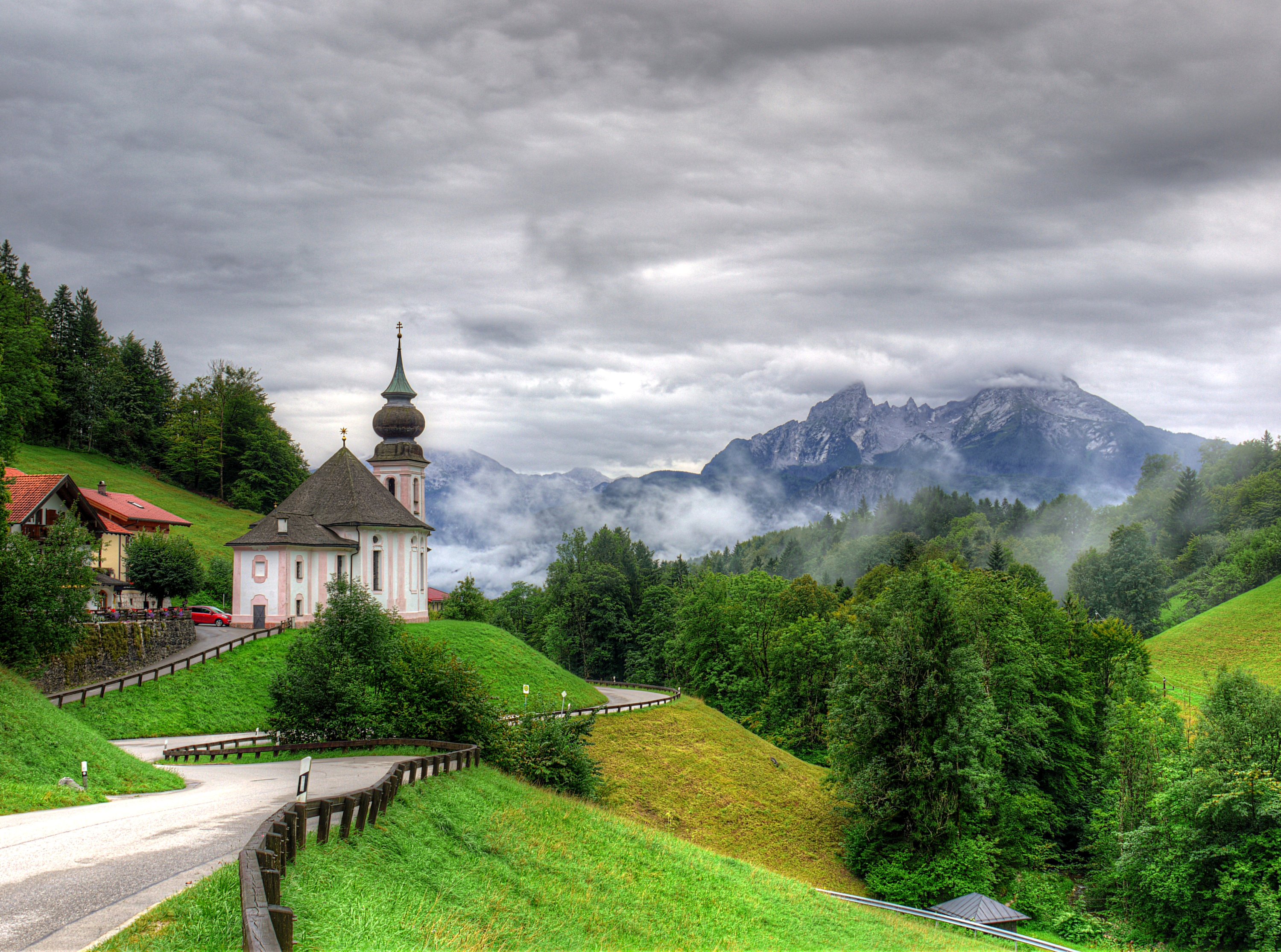 germany, Scenery, Temple, Mountains, Road, Seiden, Trees, Nature Wallpaper
