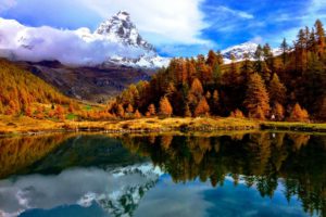 lake, Landscape, Mountain, Sky, Commune, Cervino, Valley, Aosta, A, Mountain, Resort, Breuil cervinia, Matterhorn, Italy, The, Alps, Autumn, Reflection