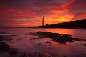 lighthouse, Ocean, Sunrise, Beach, Rocks, Water, Landscape, Nature