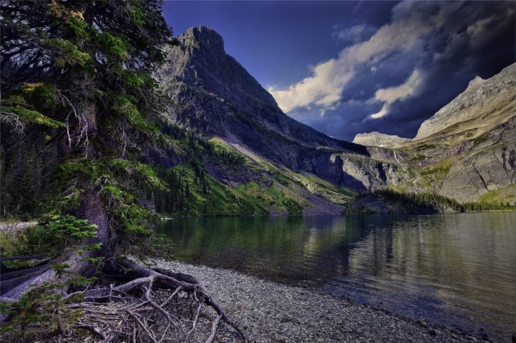 lake, Glacier, National, Park, Montana, Mountain, Forest, Bottom, Glacier HD Wallpaper Desktop Background