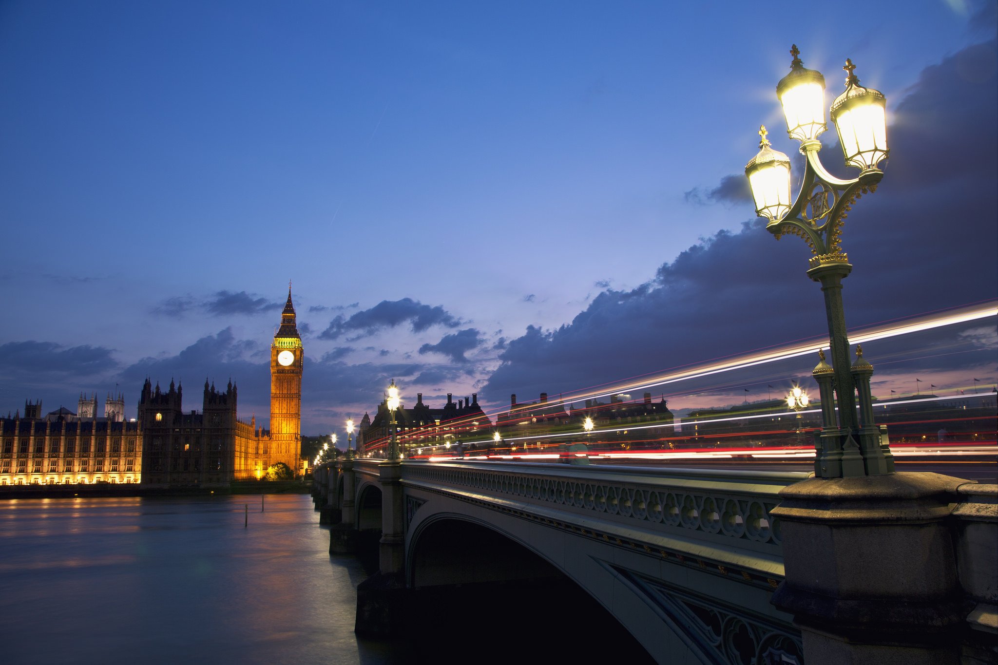 london, England, Capital, Architecture, Bridge, River, Night, Lights, Motion, Effects, Blue, Sky, Clouds, City Wallpaper