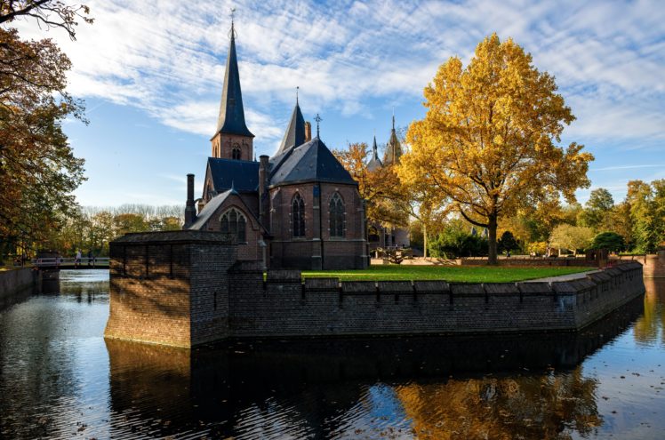 netherlands, Castle, Temples, River, De, Haar, Trees, Cities, Autumn HD Wallpaper Desktop Background