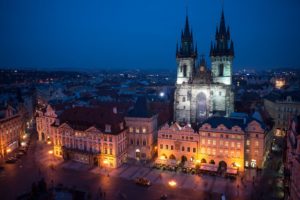 prague, Czech, Republic, Church, Cathedral, Construction, Architecture, Lighting, Night, Blue, Sky, City