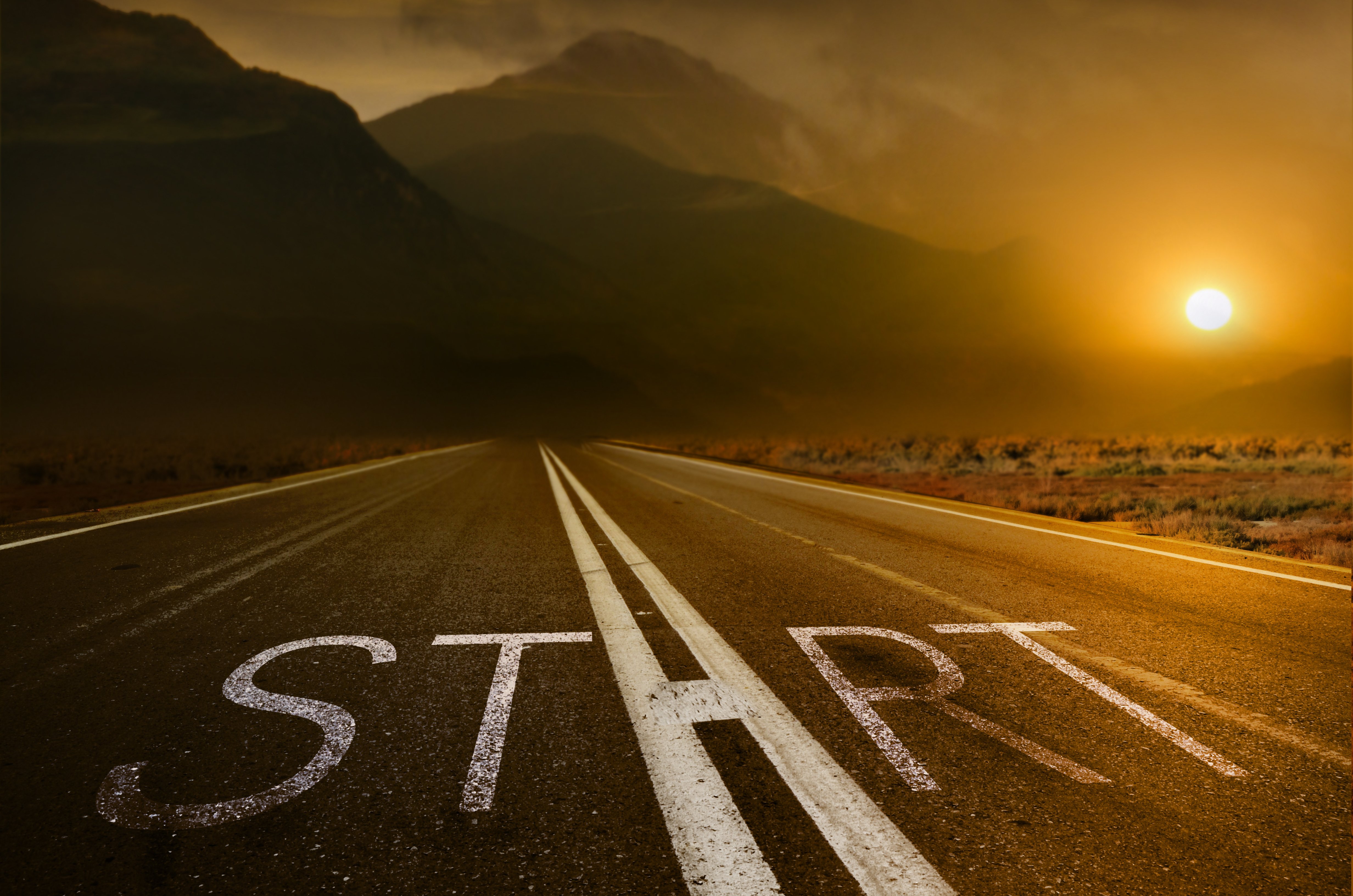 road, Start, Counting, Mountains, Sun, Landscape Wallpaper