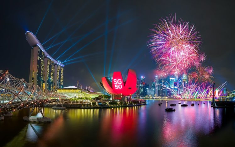 singapore, Fireworks, Night, 2015, The, City, Singapore, Night, Holiday, Fireworks, Fireworks, New, Year, Water, Metropolis, Marina, Bay, Sands HD Wallpaper Desktop Background