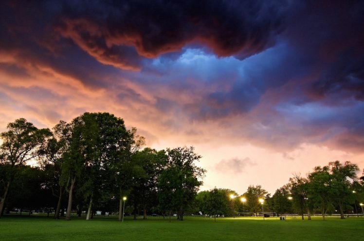 sky, Clouds, Trees, Thundercloud, Nature, Storm, Rain, Park HD Wallpaper Desktop Background