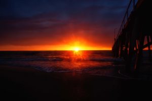 sunset, Surf, Pier