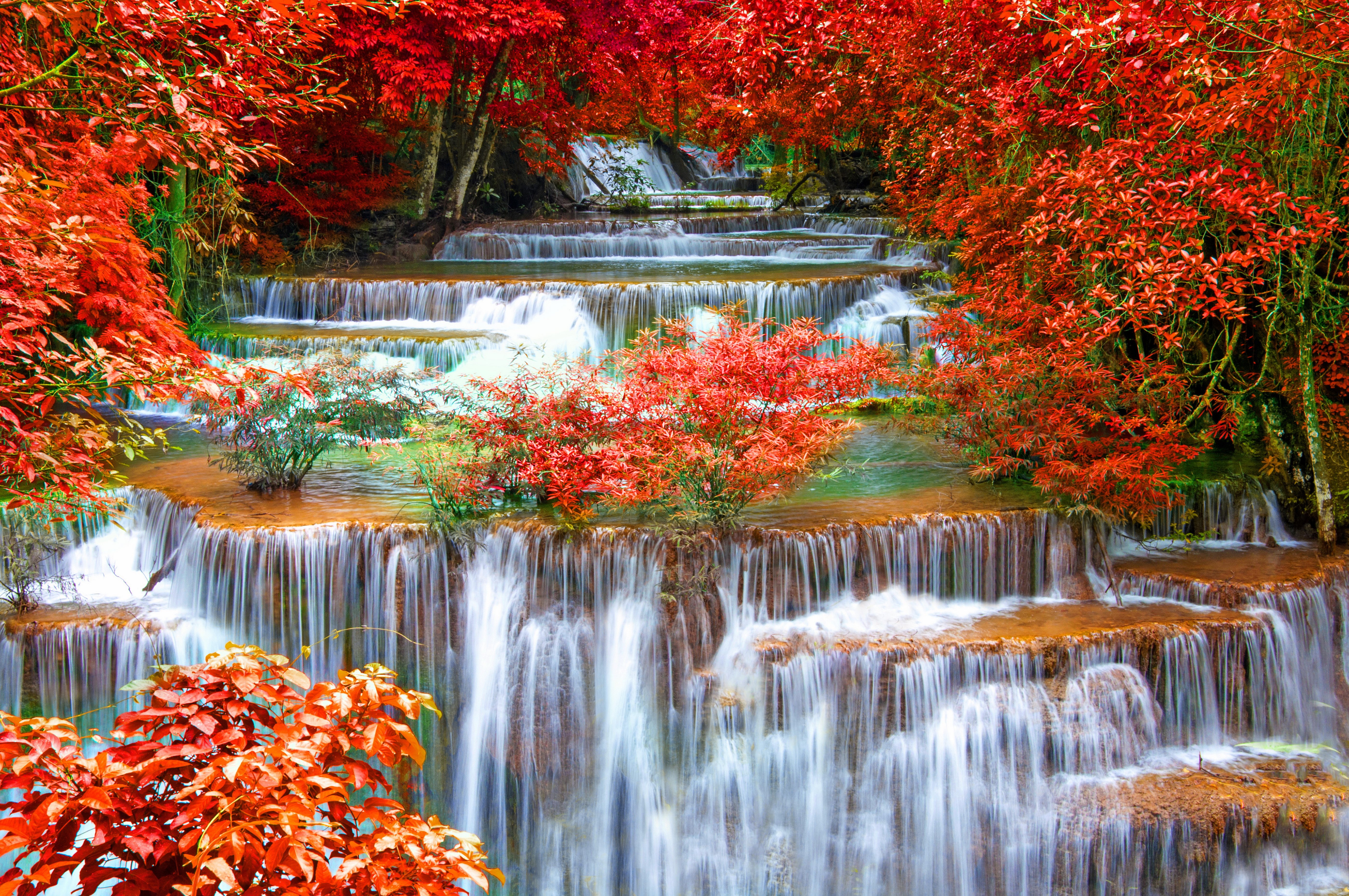 thailand, Seasons, Autumn, Waterfall, Kanchanaburi, Province, Nature Wallpaper