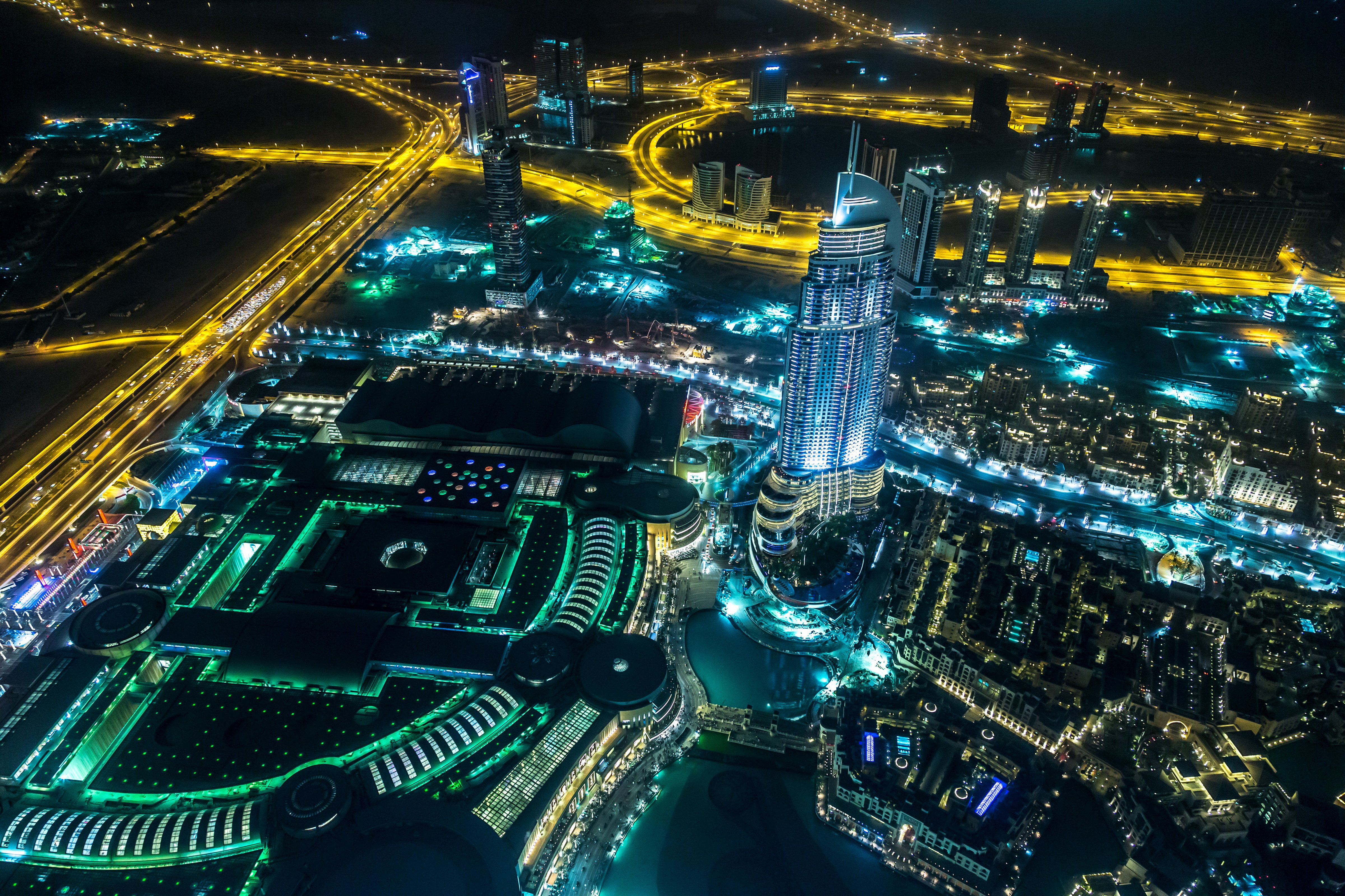 united, Arab, Emirates, Roads, Dubai, Megapolis, Night, From, Above, Cities Wallpaper