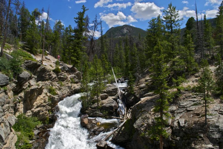 usa, Park, Waterfall, Mountains, Rocky, Mountain, Trees, Nature HD Wallpaper Desktop Background