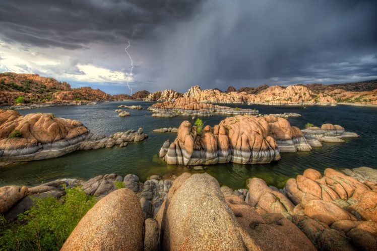 watson, Storm, Watson, Lake, Arizona, Rain, Lightning HD Wallpaper Desktop Background