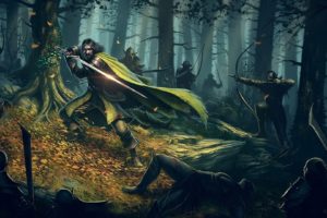 forest, The, Lord, Of, The, Rings, Fantasy, Art, Orcs, Artwork, Warriors, Bow,  weapon , Boromir, The, Warrior, Of, Gondor, Fallen, Leaves