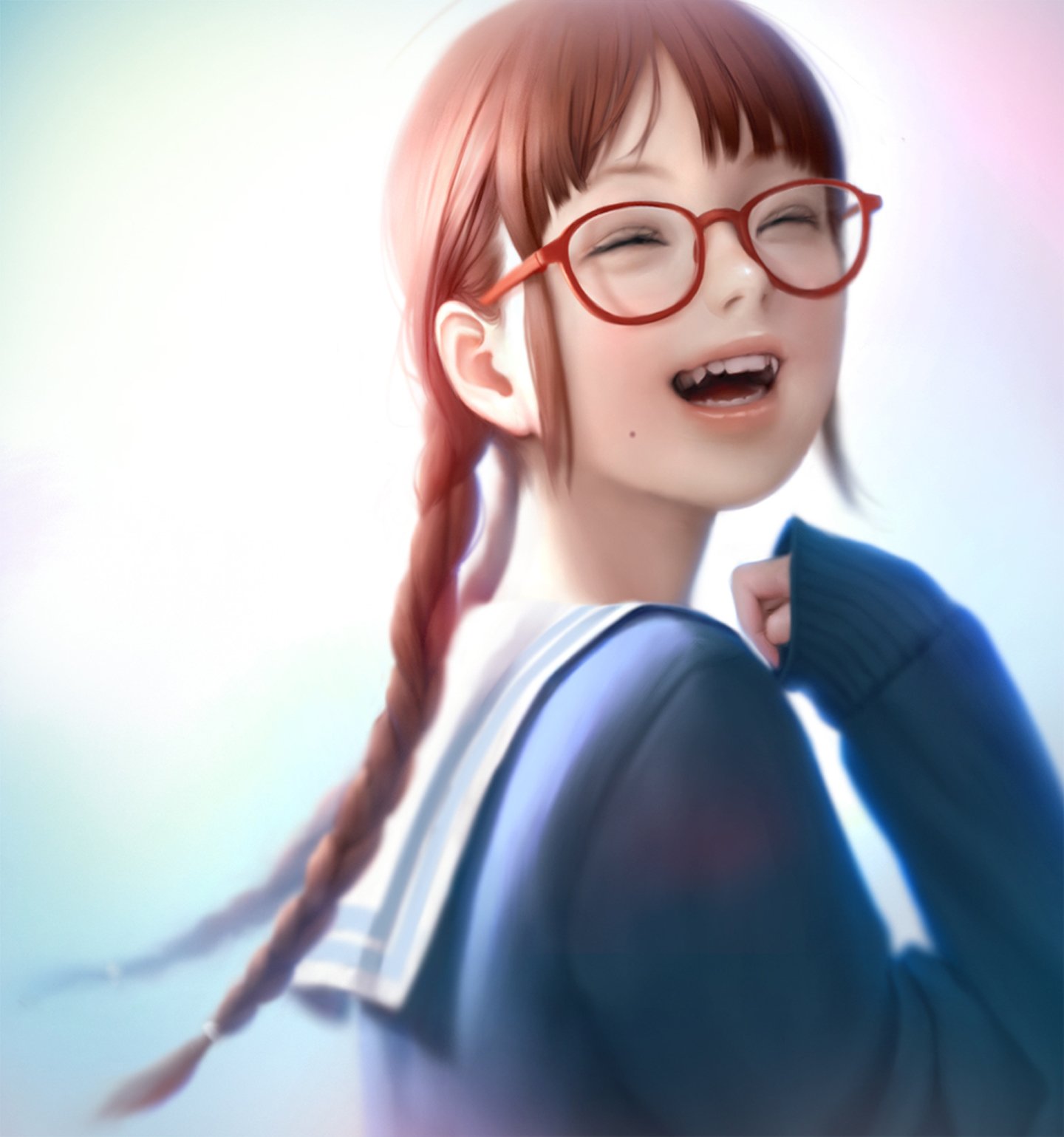 blush, Fantasy, Smile, Girl, School, Uniform, Long, Red, Hair Wallpaper