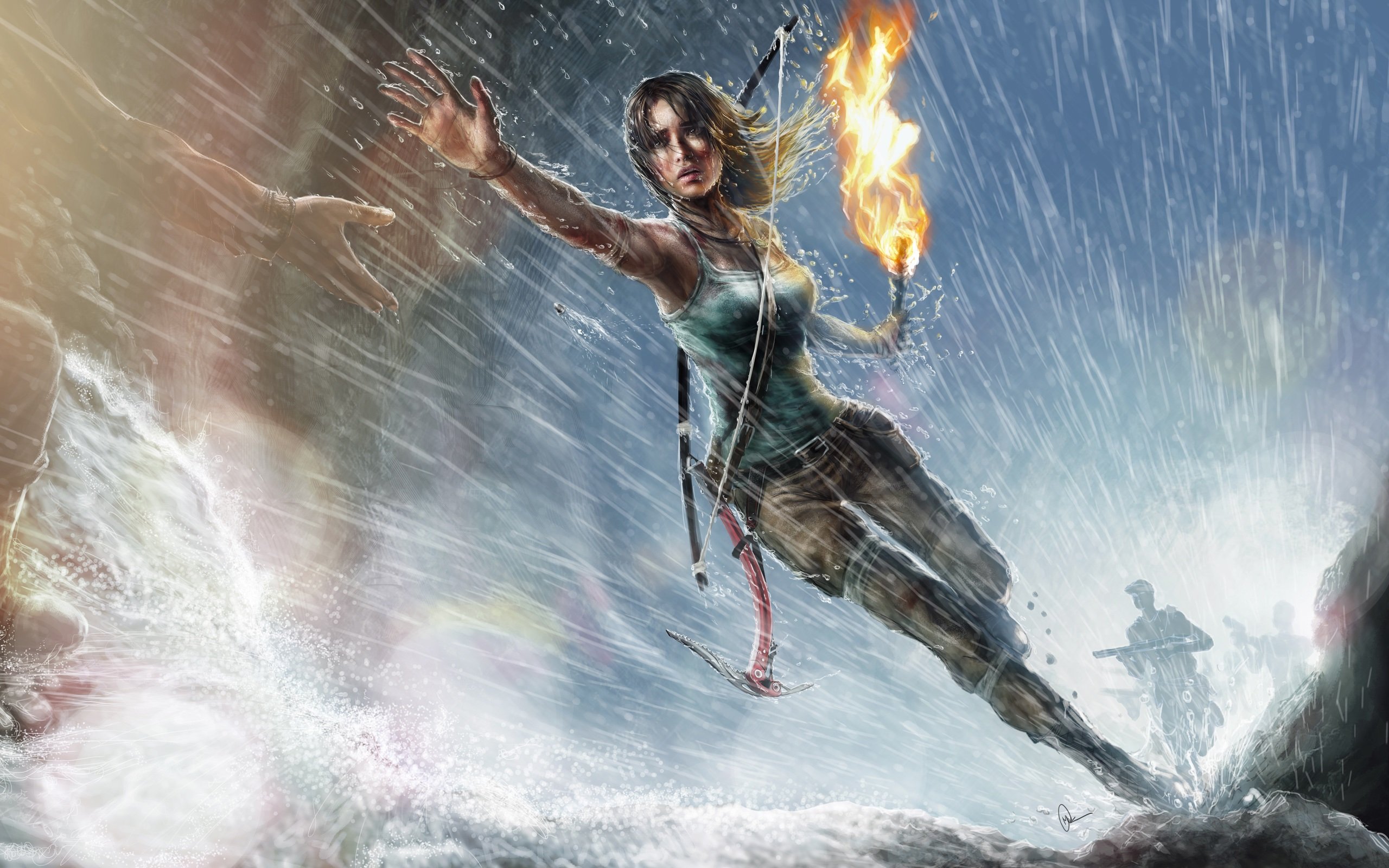 games,  , Lara, Croft, Tomb, Raider, Pc, Game, Girl, Rain, Fire Wallpaper
