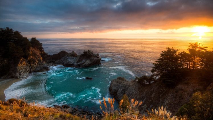 sunset mcway falls california HD Wallpaper Desktop Background