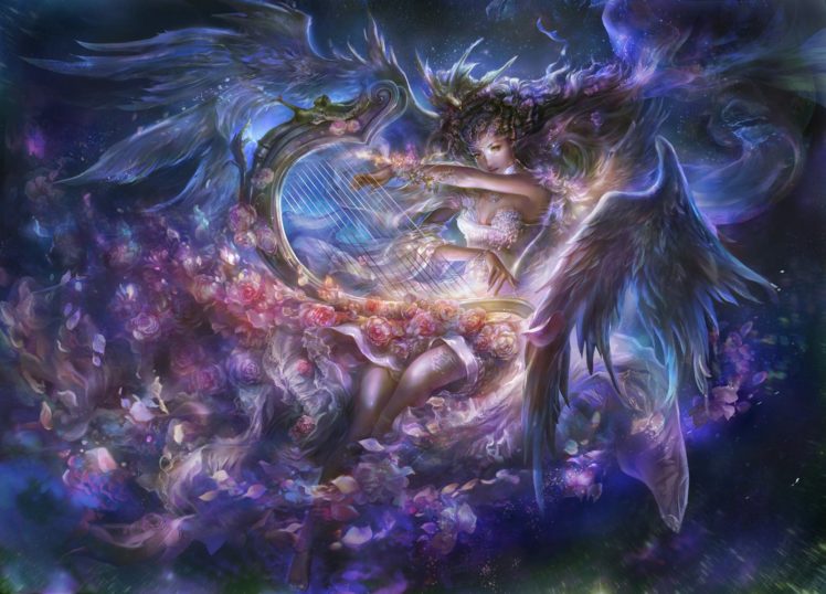 realistic, Fantasy, Flower, Girl, Woman, Wings, Angel, Petals, Yellow, Eyes HD Wallpaper Desktop Background