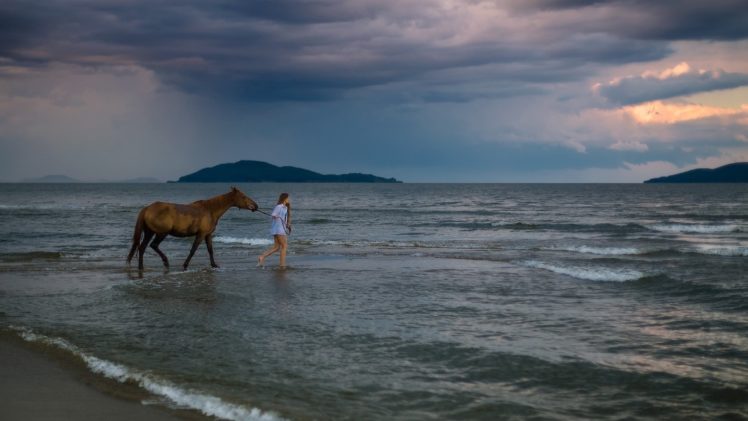 horse, Woman, Sea, Island HD Wallpaper Desktop Background