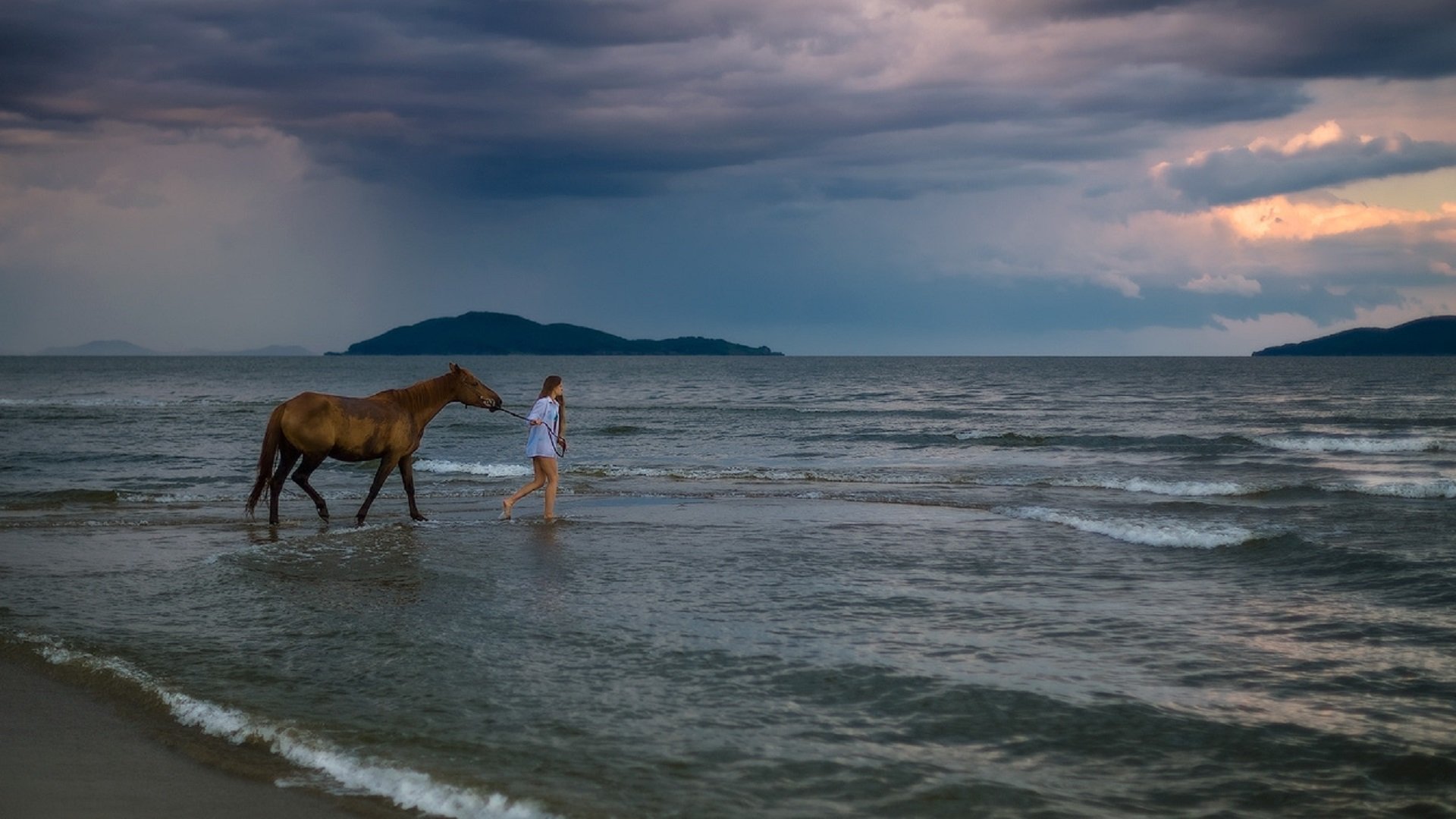 horse, Woman, Sea, Island Wallpaper