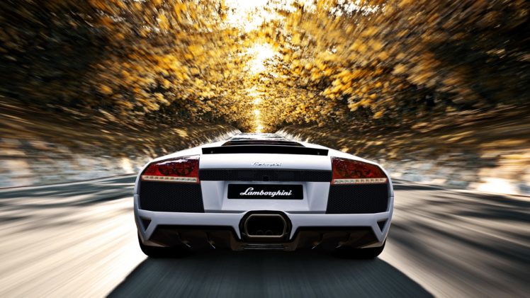 video, Games, Autumn,  season , Cars, Lamborghini, Roads, Gran, Turismo, Vehicles, Motion, Blur, Lamborghini, Murcielago, Gran, Turismo, 5, Blurred, Speed HD Wallpaper Desktop Background