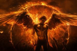 fantasy, Male angels artwork design fire, Wings