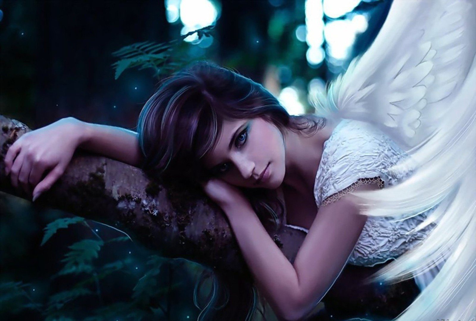 angel, Wings, Girl, Fantasy, Tree, Face, Beautiful Wallpaper