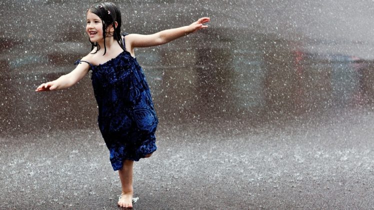 smiling happiness running wet children, Dress, Rain, Smile, Mood HD Wallpaper Desktop Background
