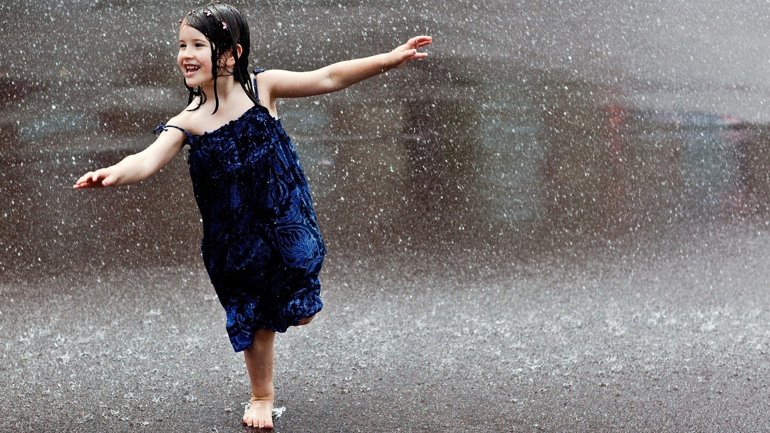 smiling happiness running wet children, Dress, Rain, Smile, Mood Wallpaper