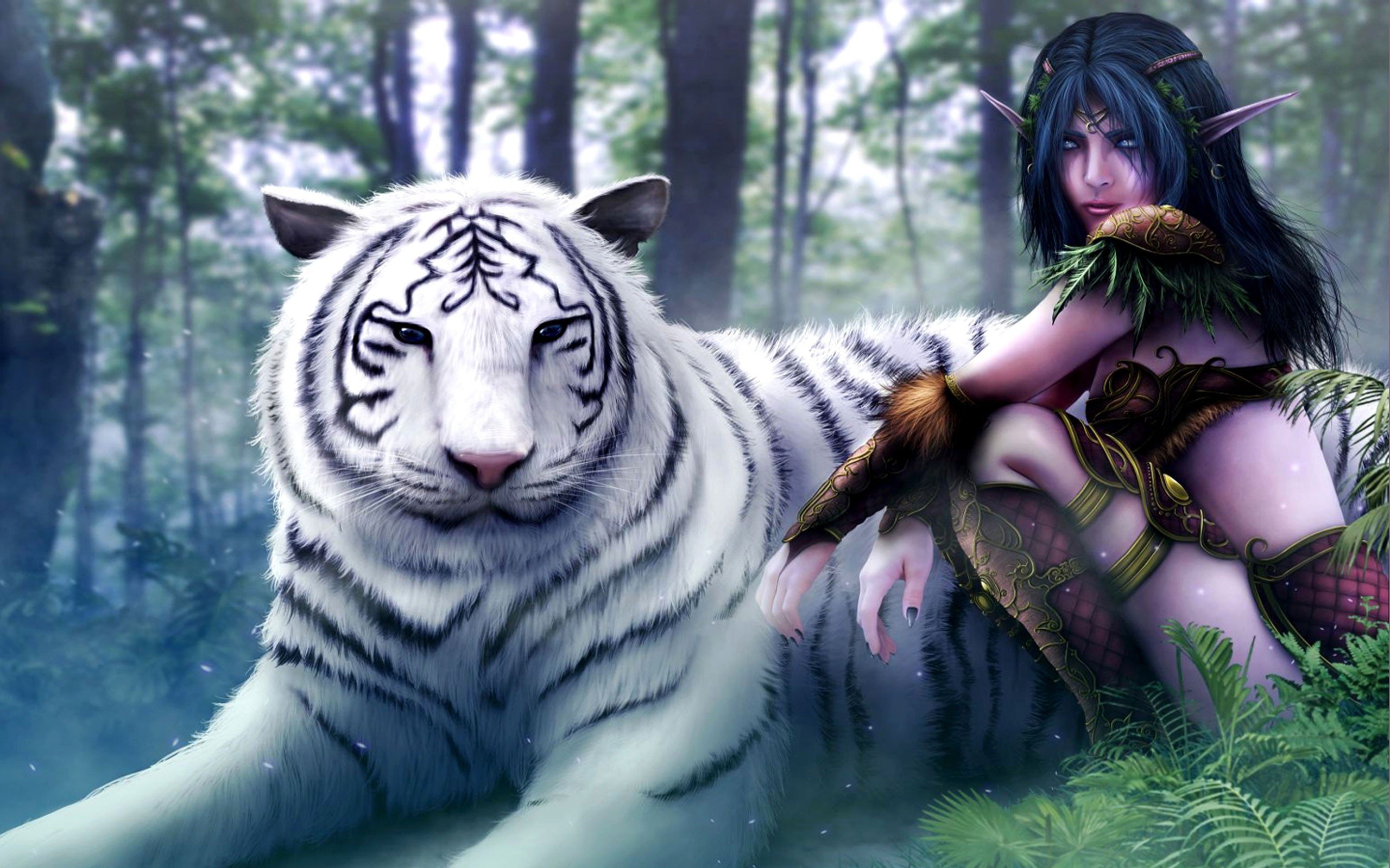 world of warcraft artwork drawings animal, Tiger, Forest Wallpaper