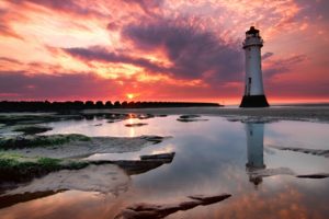 lighthouse, Sunset, View