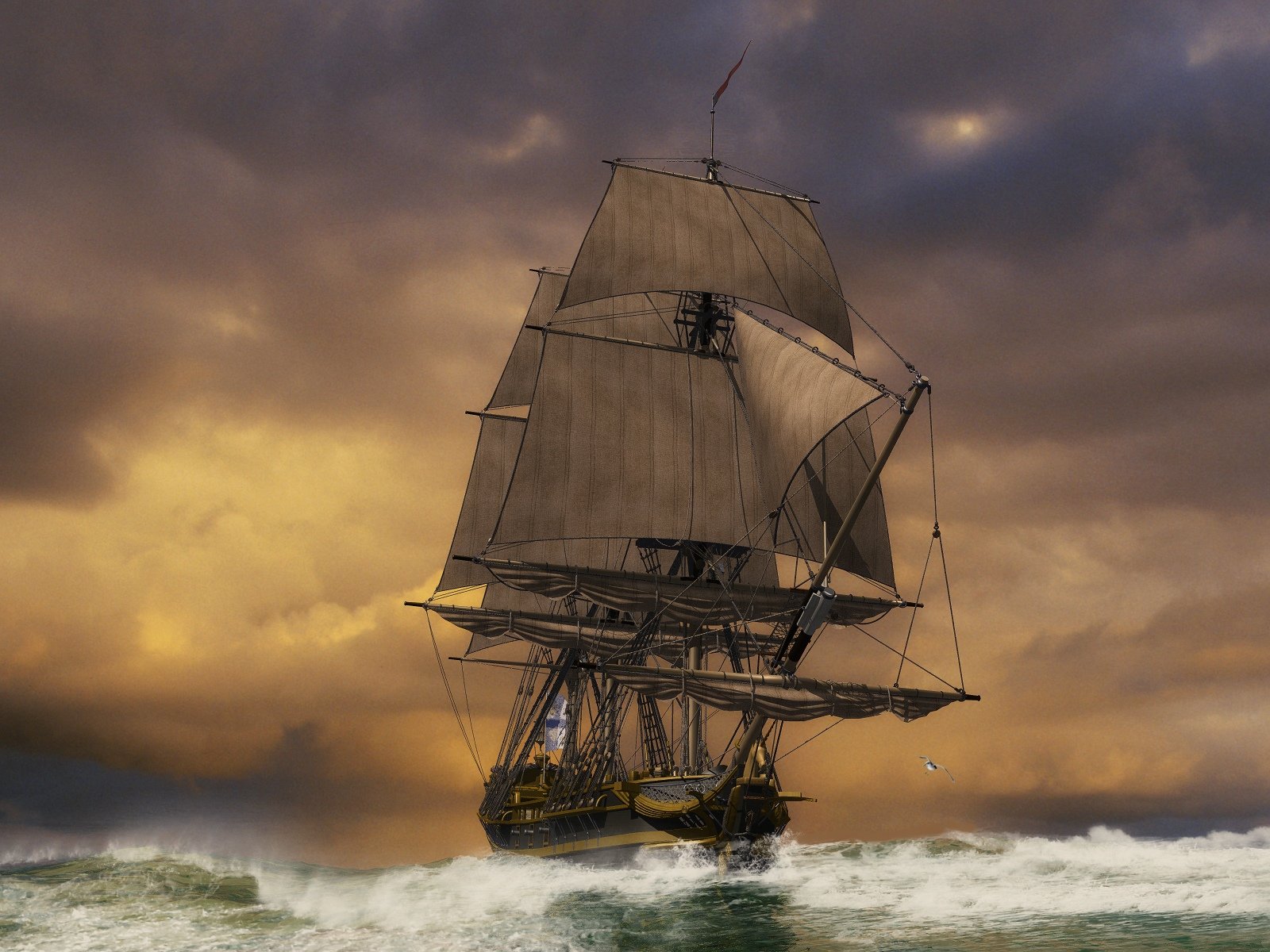 ship, At, Sea Wallpaper