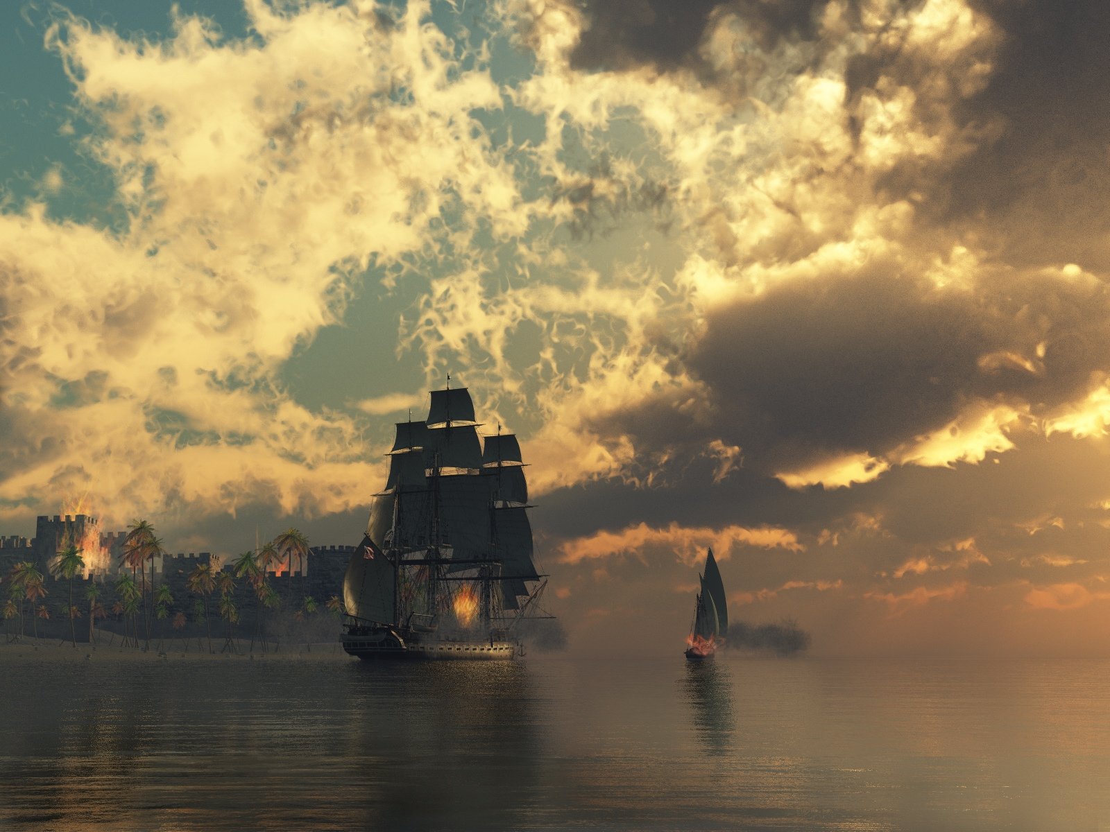 ship, At, Sea Wallpaper