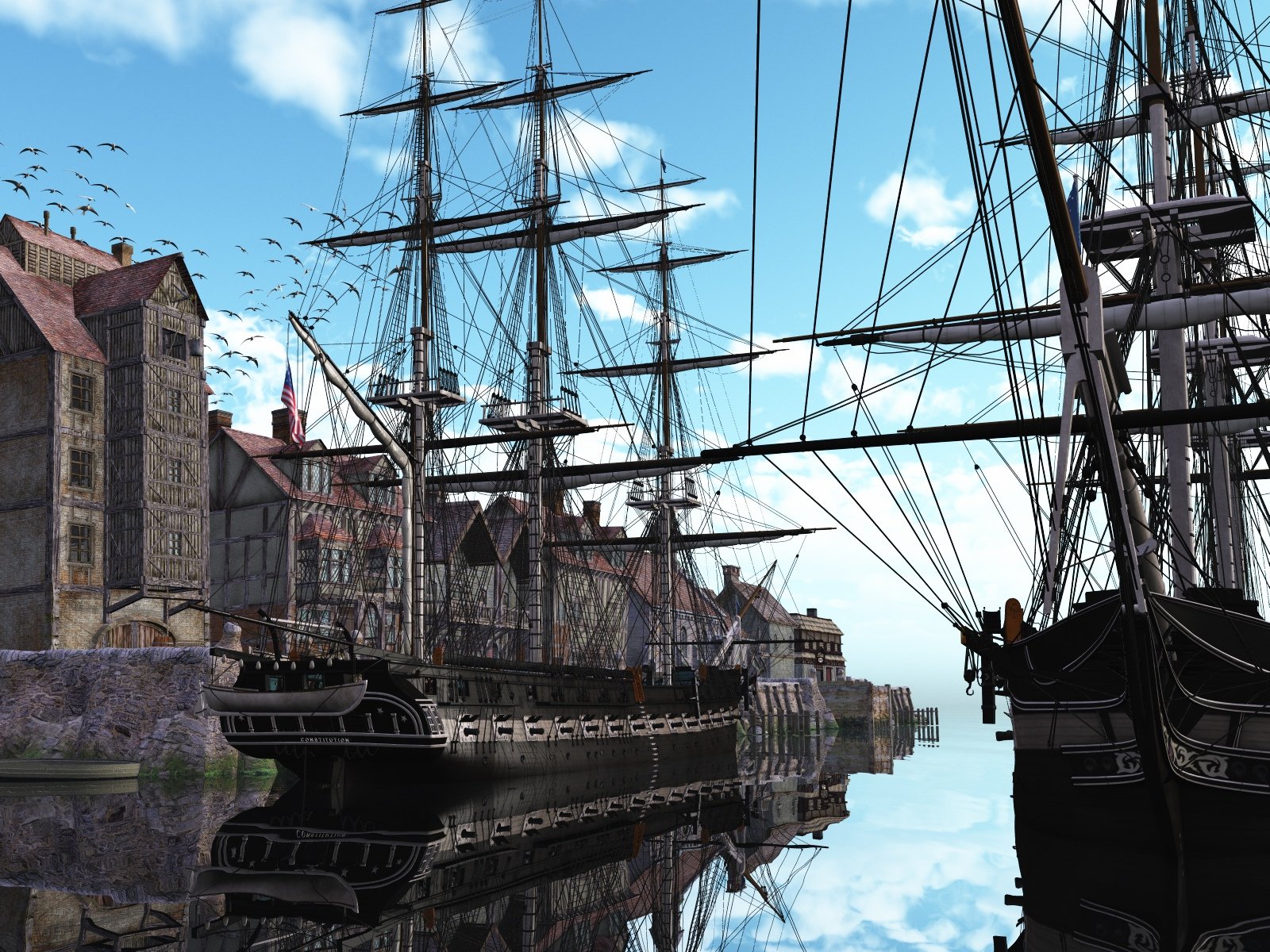 ships, At, Port Wallpaper