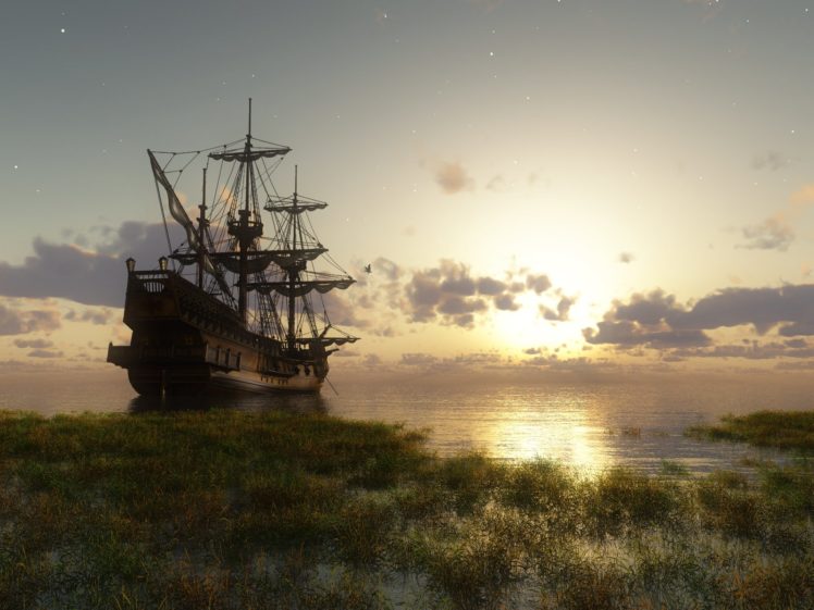 ship, At, Sea HD Wallpaper Desktop Background
