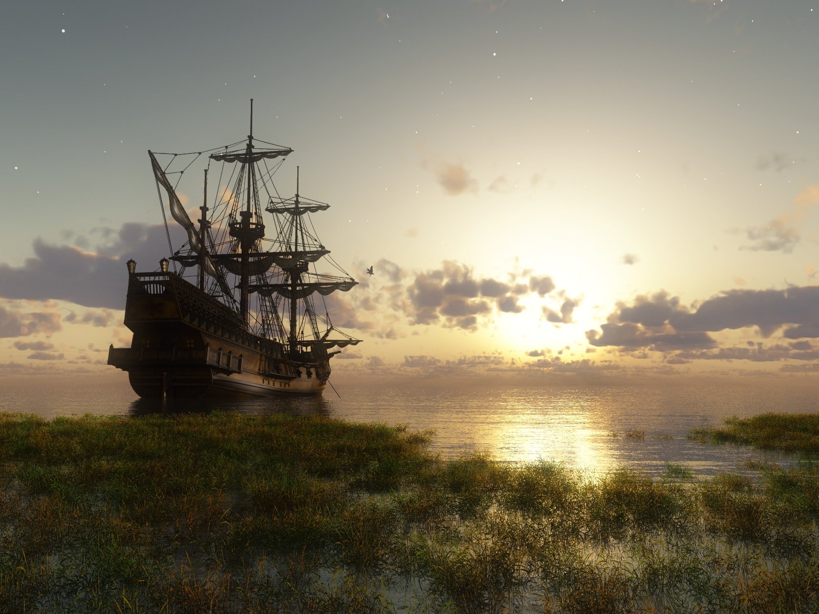 ship, At, Sea Wallpaper